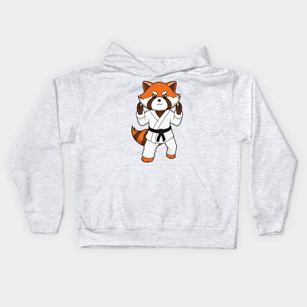 Cartoon red panda doing judo Kids Hoodie by Modern Medieval Design